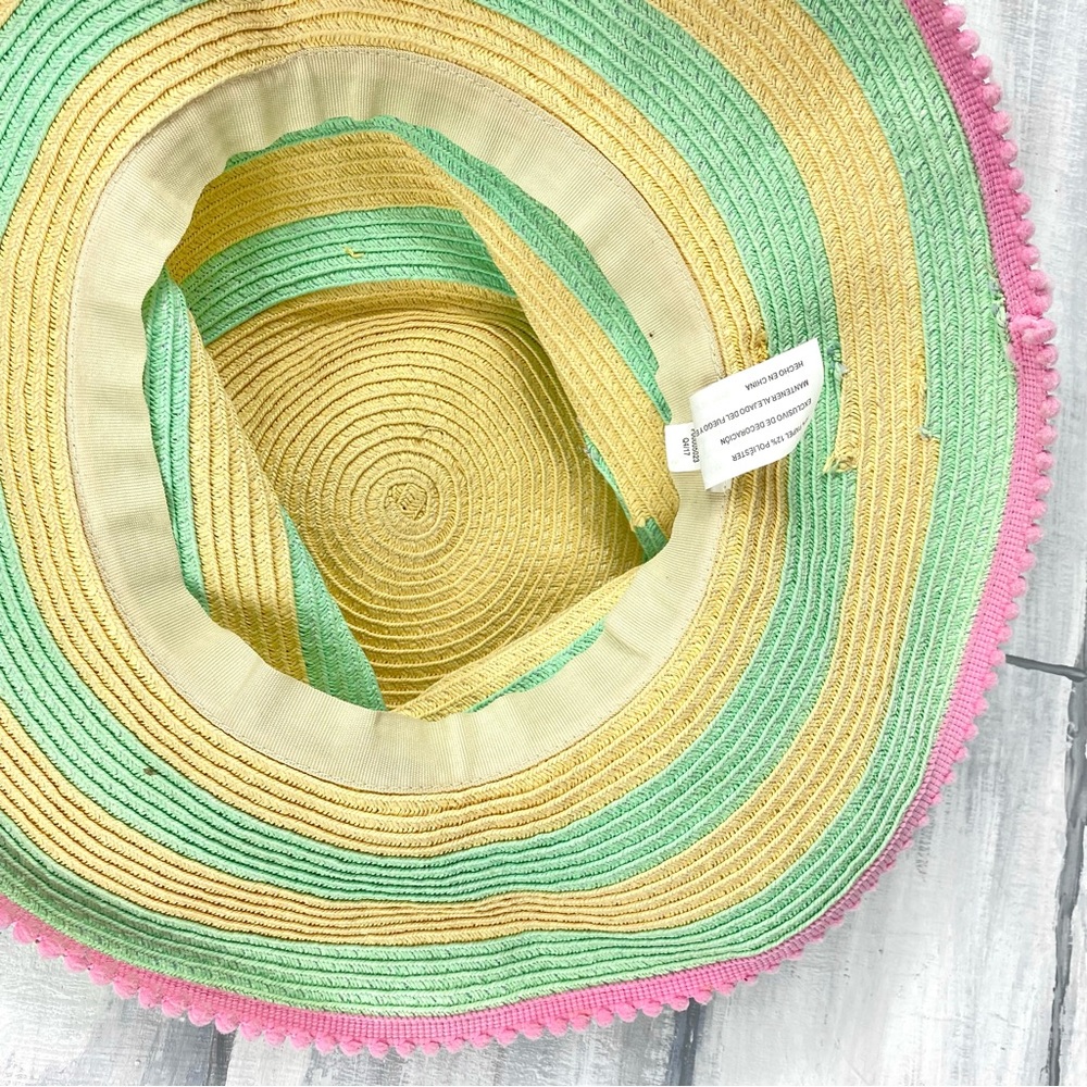 Boho Striped Pom Straw Hat Floppy Beach Summer Sun Hat Vacation Resort Cruise - Picture 12 of 14